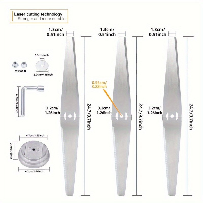 5 Inch Propeller - ใบมีดตัดหญ้าแบบตรงขนาด 9.7 นิ้ว 3 ชิ้น พร้อมอุปกรณ์เสริม